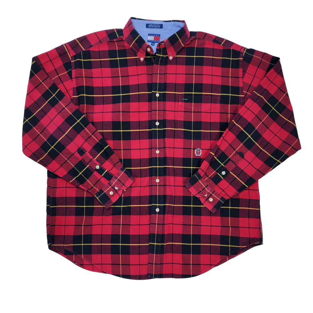 Vintage Y2K Tommy Hilfiger Crest Plaid Shirt - Size XL, in Red/Black/Yellow